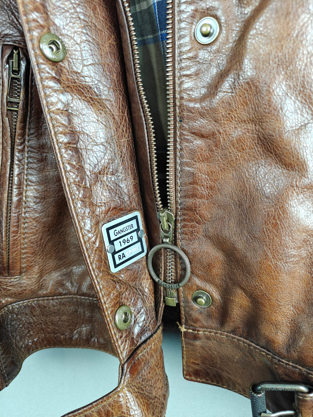 Belstaff Gangster 1969 Women’s Cowhide Leather Biker Jacket UK 16 Slim Fit Zip