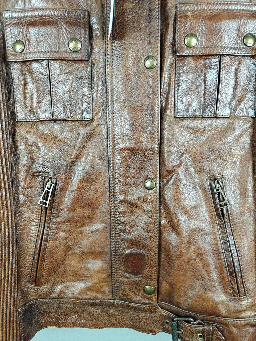 Belstaff Gangster 1969 Women’s Cowhide Leather Biker Jacket UK 16 Slim Fit Zip